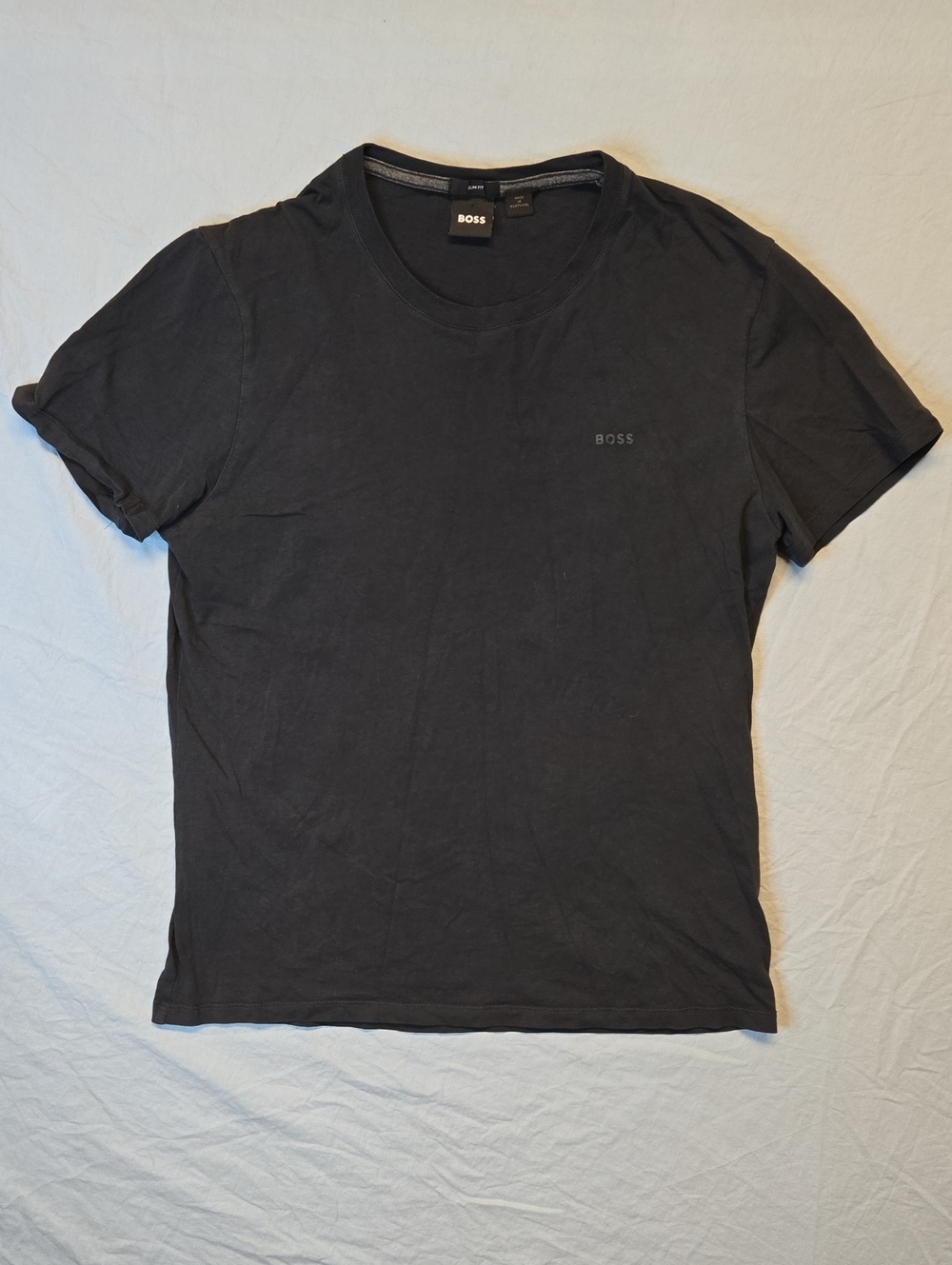 Hugo Boss Dark Navy Blue Slim Fit Spellout Logo Short Sleeve Crewneck T-Shirt